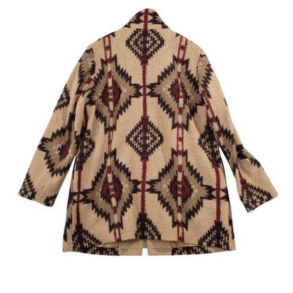 NEW Pendleton Womens XL Aztec Print Wool Walker Coat Zipper Front Beige - Picture 2 of 8